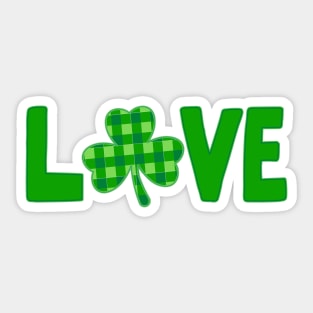 Love, Green typography with a green plaid shamrock Sticker